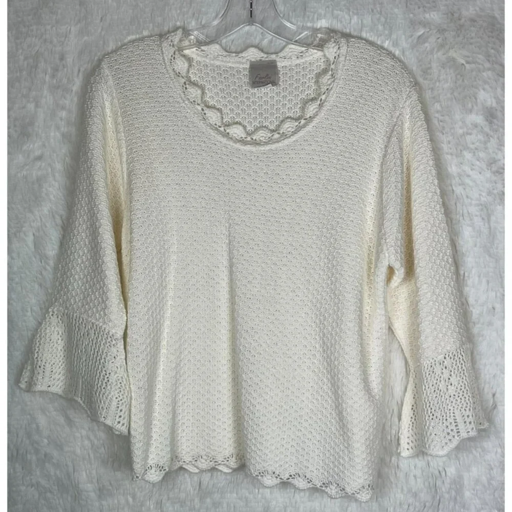 Fiorlini Women's Large Ivory Open Knit Sweater